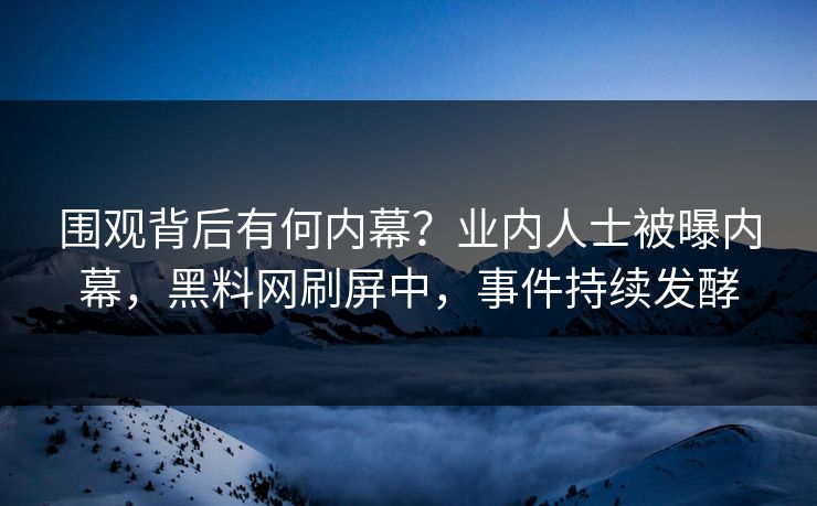 围观背后有何内幕？业内人士被曝内幕，黑料网刷屏中，事件持续发酵