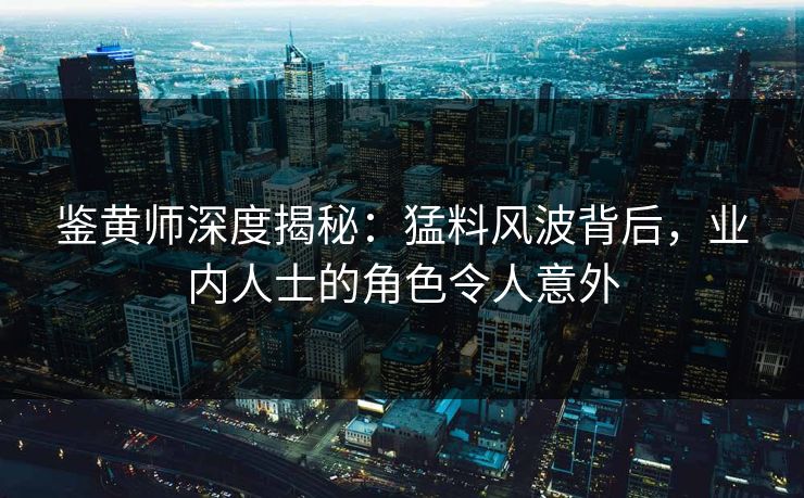 鉴黄师深度揭秘：猛料风波背后，业内人士的角色令人意外