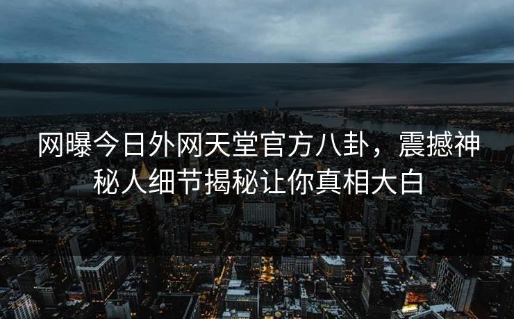 网曝今日外网天堂官方八卦，震撼神秘人细节揭秘让你真相大白