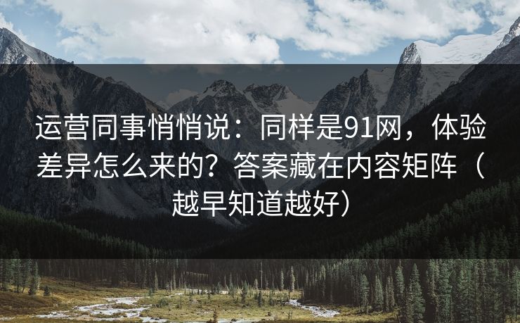 运营同事悄悄说：同样是91网，体验差异怎么来的？答案藏在内容矩阵（越早知道越好）